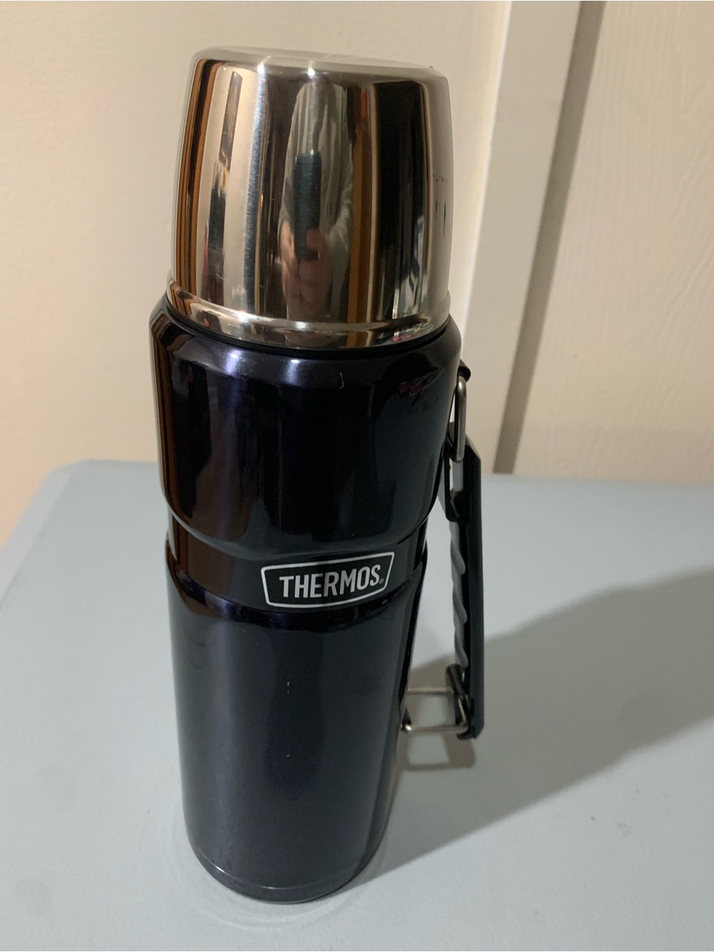 Thermos Vacuum Bottle - Black with Silver Cap